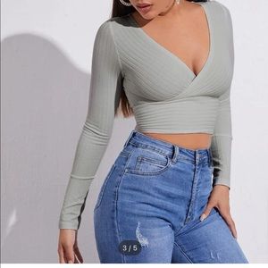 Cropped Surplice Shirt (Gray)